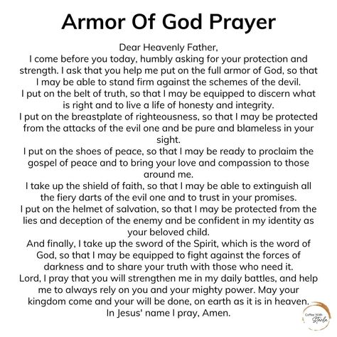 This is a one page printable of a prayer to help you pray on the Armor of God. *Only one free download per person, per month is allowed. For personal use only. Do not make copies. Praying The Armor Of God, Put On The Armor Of God, Armor Of God Bible Study, Armour Of God Printable, Put On The Full Armor Of God, Armour Of God Prayer, Ephesians 6:10 Armor Of God, Full Armor Of God Prayer, Bible Inserts