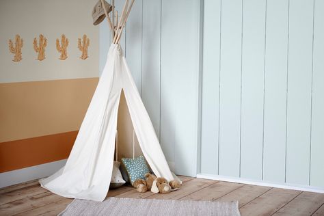 Transform your kid's bedroom into a Wild Western den with the help of Mineral Mist, White Mist, Sumatran Melody 1, Golden Umber 3 Dulux Mineral Mist, Dulux Paint, Irish Cottage, Kids Imagination, Kid's Bedroom, Living Room Bathroom, Room Bathroom, Bathroom Bedroom, Cottage Style