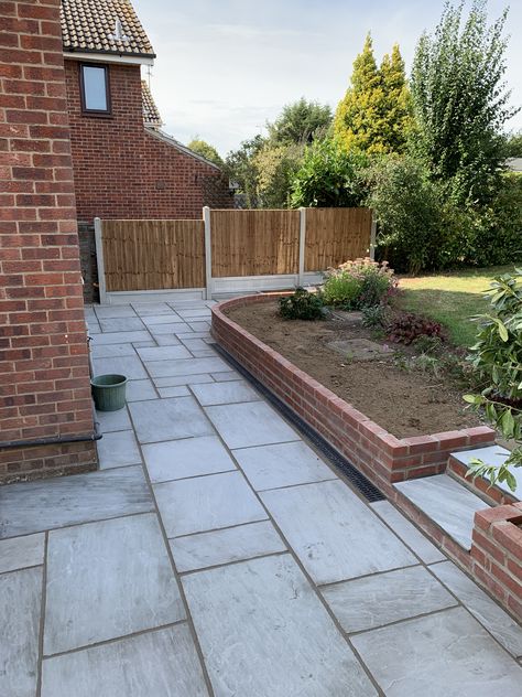 Brick Patio Edging Ideas, Red Brick House Backyard, Brick And Sandstone Patio, Red Brick House Garden Ideas, Red Brick Garden Wall, Red Brick House Patio, Red Brick Retaining Wall, Red Brick Garden, Backyard Paving