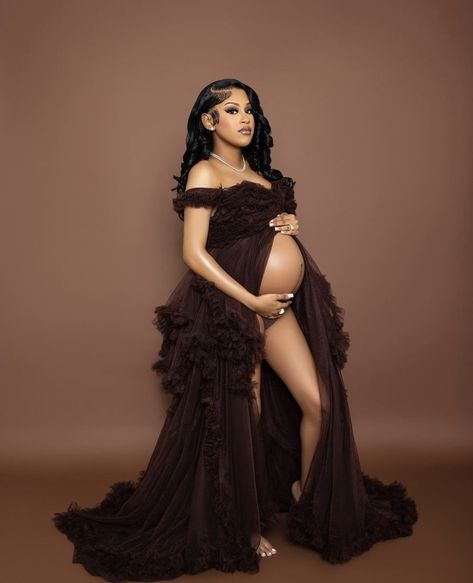 Shades Of Brown Maternity Shoot, Baby Girl Maternity Shoot Black Women, Flower Maternity Shoot Black Women, Brown Baby Shower Dress, Pregnancy Shoot Black Women, Brown Maternity Shoot, Maternity Photography Black Women, Pregnant Photoshoot Black Women, Maternity Pictures Black People