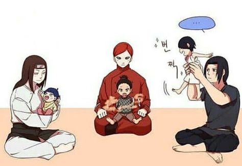 neji with himawari, gaara with shikadai, and itachi with sarada Gaara X Shikadai, Itachi With Sarada, Gaara And Himawari, Shikadai And Gaara, Neji And Himawari, Sarada And Itachi, Itachi Face, Naruto Gaara, Naruto Fan Art