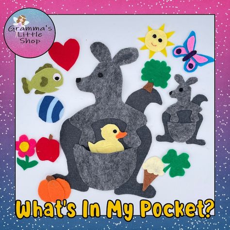 What's in My Pocket Felt Pattern, Pattern for Felt Kangaroo Guessing Game DIY Downloadable Pattern Only - Etsy UK Felt Kangaroo, Felt Activities, Joey Kangaroo, Flannel Stories, Felt Board Patterns, Felt Games, Flannel Board Stories, Drawn Patterns, Game Diy