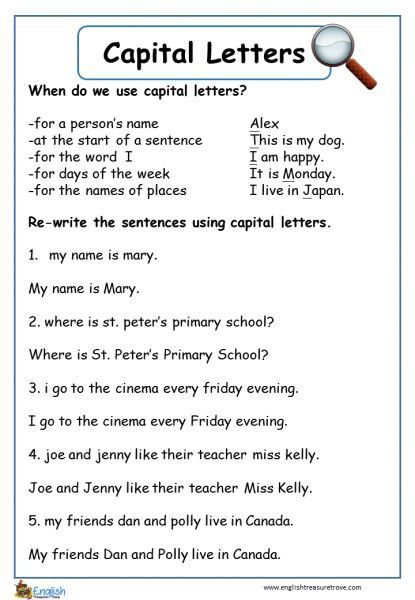 English Conversation Worksheets, Grammar Board, Capitalization Worksheets, Capital Letters Worksheet, Punctuation Worksheets, Use Of Capital Letters, English Sentence, English Worksheets For Kindergarten, English Grammar Rules