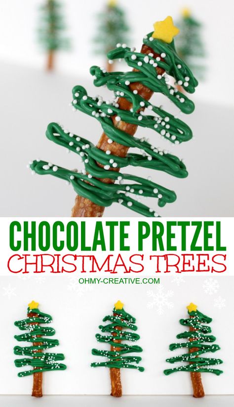 Chocolate covered pretzel Christmas trees Pretzel Christmas Trees, Chocolate Pretzels Christmas, Pretzel Christmas, Xmas Foods, Salty Desserts, Easy Christmas Treats, Holiday Sprinkles, Pretzel Sticks, Chocolate Pretzels