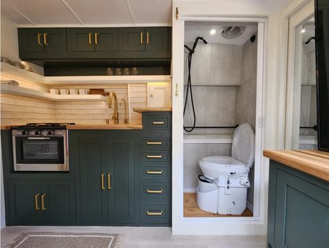 This Ford Transit Van has a Shower Room Off Grid Luxury, Stealth Van, Coffered Ceiling Design, Kitchen Bookshelf, Van Dwelling, Transit Van, Tiny House Talk, Window In Shower, Luxury Vinyl Tile Flooring