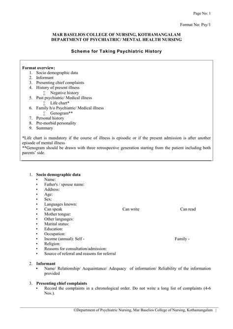 History collection format in psychiatric Nursing (Courtesy Department of Psychiatry, NIMHANS, Bangalore) Psychiatric Nursing Cheat Sheet, Increased Icp Nursing, Icp Monitoring Nursing, Anti Psychotic Nursing, Etoh Withdrawal Nursing, Mental Health Nursing, Psychiatric Nursing, History Taking, 8th Sign