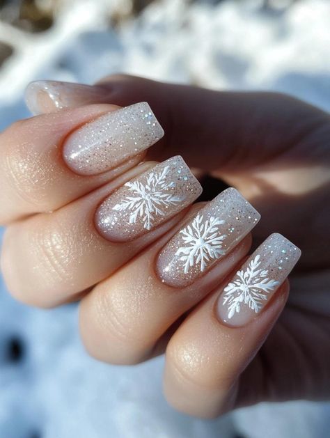 Festive acrylic nails for Christmas: 22 enchanting designs to elevate your holiday look. From glittering snowflakes to charming reindeer, these manicures capture the magic of the season. Spread cheer with these eye-catching acrylic nails that are sure to be the talk of any Christmas gathering or winter wonderland party. Winter Party Nails, White Glitter Christmas Nails, Festive Acrylic Nails, Acrylic Nails For Christmas, Elf Nails, Art Ideas For Christmas, Christmas Party Nails, Acrylic Nail Art Ideas, Christmas Snowflakes Nails