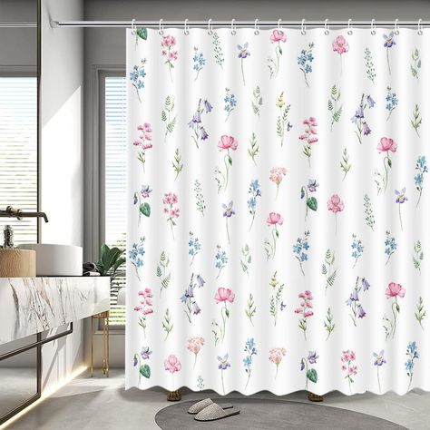 PRICES MAY VARY. 【Suitable Size】W72”× L72”/ 180cm x 180cm.The watercolor floral shower curtain fits most bath shower stalls or bathrooms,This size shower curtain can do well of dry and wet separation. 【Package】Include 1 watercolor floral shower curtain, free 12 Strong plastic Hooks & Easy to Install, An excellent choice for bath and shower stalls in your bathroom, home, apartment, sports club, gym and anywhere else you need a reliable shower curtain, and perfect for your camp trailer. 【High-Qual Pink Floral Shower Curtain, Pink And Navy Bathroom, Bathroom Greenery, Girly Shower Curtain, Plant Bathroom, Shower Curtain Pink, 12 Strong, Curtains For Bathroom, Shower Stalls