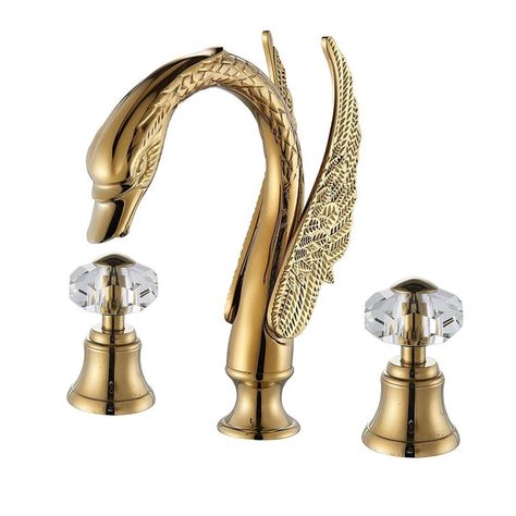 Widespread 2-handle Bathroom Faucet Swan Faucet, Matte Black Bathroom Faucet, Gold Faucet, Brass Swan, Waterfall Bathroom, Widespread Faucet, Bathroom Faucets Waterfall, Waterfall Faucet, Vessel Sink Faucet