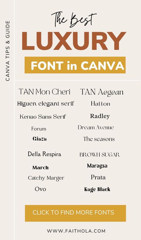 Elevate your brand with Canva Font Luxe! This Pinterest board is packed with over one hundred premium fonts, curated for creating luxurious designs.  Find the perfect typeface to give your projects that high-end, sophisticated feel. Discover the best luxury font in Canva and elevate your branding!
#luxuryfonts #ad Luxury Fonts, Brand Typography, Canva Font, Luxury Font, Timeless Chic, Premium Brand, Premium Brands, Premium Fonts, Luxury Brands