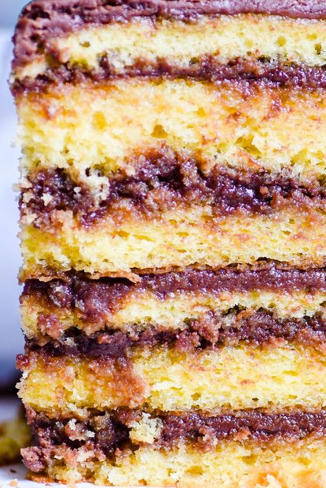 Grandma's Famous 6-Layer Cake is a family favorite. The layers of yellow cake soak up the fudgy frosting making it incredibly moist! 6 Layer Cake, Cake Soak, 3 Layer Cakes, Famous Chocolate, Layer Cake Recipes, Chocolate Layer Cake, Layered Cake, Cake Fillings, Chocolate Icing