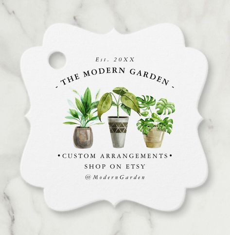 Watercolor Potted Plants, Plants Business, Plants Illustration, Custom Hang Tags, Lantern Centerpieces, Minimalist Watercolor, Wooden Lanterns, Unique Favors, Branding Your Business