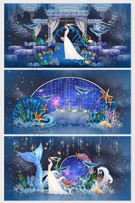 Underwater Wedding Theme, Mythical Wedding, Underwater Wedding, Wedding Business Card, Deco Ballon, Fantasy Star, Ocean Wedding, Wedding Stage Design, Moon Wedding