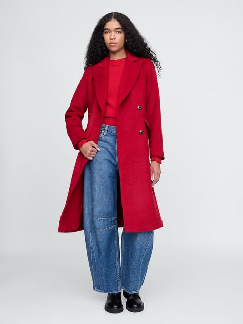 Women's New Arrivals: Clothing & Accessories | Gap Red Wool Coat Outfit, Chesterfield Coat, Red Wool Coat, Cozy Coats, Red Coat, Women's Jackets, Coat Outfits, Red Wool, Denim Jackets