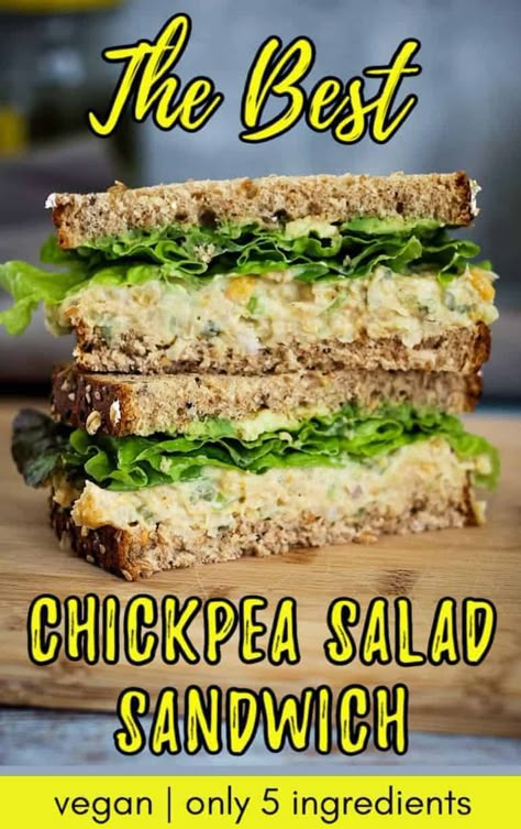 5-Ingredient Vegan Chickpea Salad Sandwich Recipe Non Dairy Sandwiches, Vegan Tea Sandwiches Recipes, Vegan Salad Sandwich, Smashed Chickpea Sandwich, Best Chickpea Salad, Vegan Chickpea Salad, Smashed Chickpea, Chickpea Sandwich, Vegetarian Sandwich Recipes