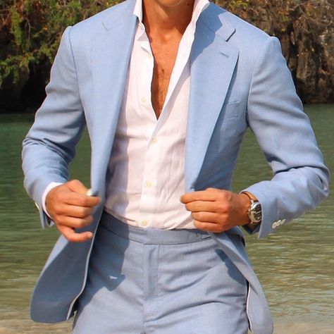 Details @absolutebespoke @tomaslasoargos #skyblue#suit #summer #eool #design #traje #azul #style #colors #creation all by #absolutebespoke www.absolutebespoke.com Mens Suits Sky Blue, Linen Wedding Suit, Blue Linen Suit, Sky Blue Suit, Tuxedo Wedding Suit, Terno Slim, Light Blue Suit, Blue Suit Men, Christmas Suit