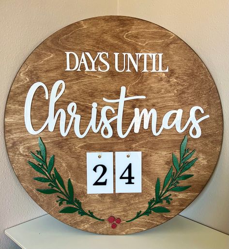 Christmas Countdown Decor Sign Advent Calendar Round Sign - Etsy Count Down To Christmas Sign, Interactive Decor, Countdown Until Christmas, Christmas Countdown Diy, Christmas Signs Diy, Circle Wreath, Countdown Sign, Days To Christmas, Christmas Countdown Calendar