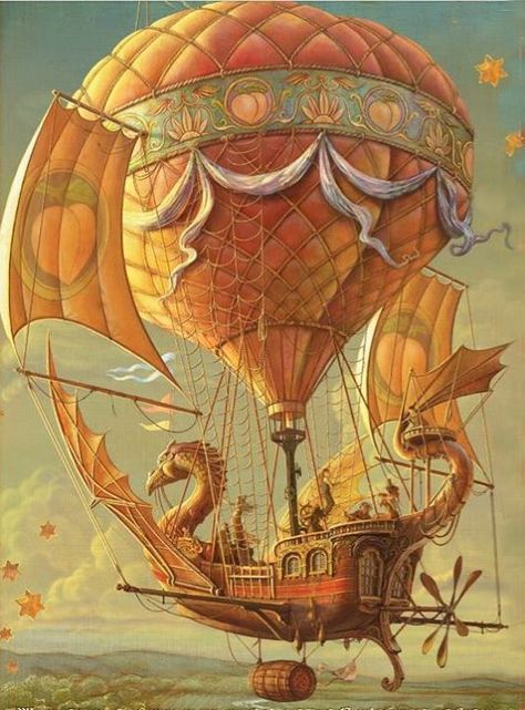 Fantasy Flying Machine, Fantasy Flying Ship, Steampunk Ship, Hot Air Balloons Art, Steampunk Illustration, Flying Ship, Steampunk Airship, Flying Machine, Art Steampunk