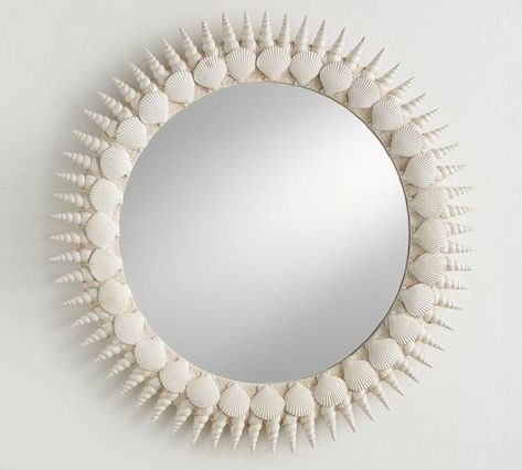 Lilly Pulitzer Round White Shells Wall Mirror Mirror Pottery, Shell Diy, Seashell Mirror, Shell Ideas, Paint Crafts, Seashell Projects, Art Coquillage, Mermaid Room, Shell Mirror