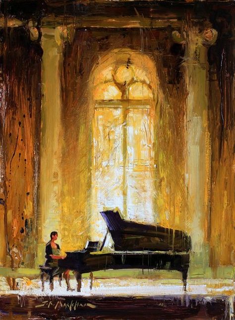 Woman Playing Piano Painting, Piano Aesthetic Painting, Instrument Asthetic, Piano Canvas Painting, Piano Art Painted, Piano Acrylic Painting, Playing Piano Painting, Piano Painting Ideas, Yellow Painting Aesthetic