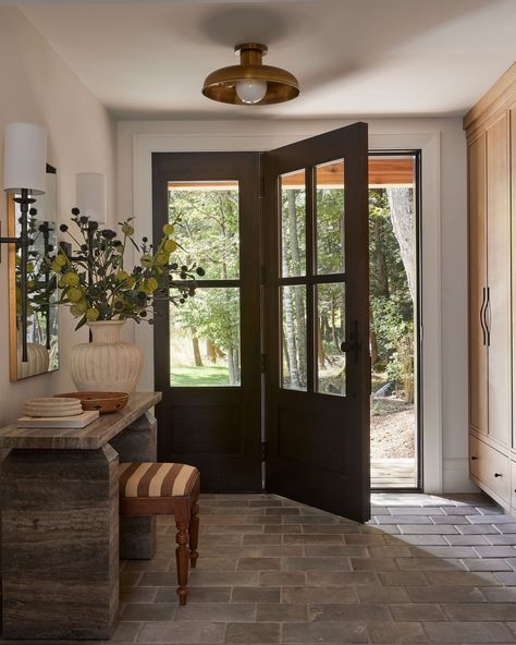 MUSKOKA — Parris McKenna Design Cottage Foyer, Transitional Entry, Lake Muskoka, Muskoka Cottage, Farmhouse Entry, O Henry, Swedish Cottage, Foyer Entrance, Beautiful Entryways