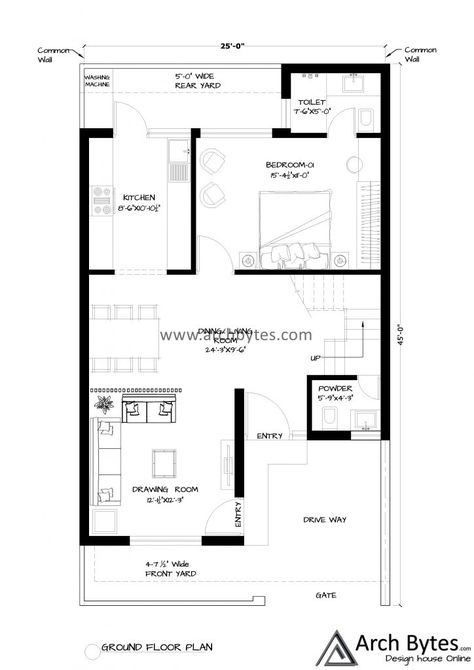 House Plan for 52 x 90 Feet Plot Size 520 Square Yards (Gaj) Commercial Building Plans, Home Map Design, 30x50 House Plans, Square House Plans, 20x40 House Plans, 30x40 House Plans, Narrow House Designs, Narrow House Plans, 2bhk House Plan