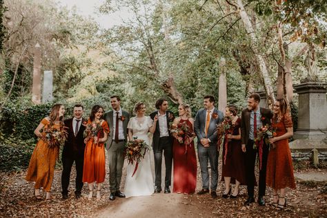 Mixed Gender Wedding Party, Mismatched Groomsmen, Doughnut Wall, Bridal Parties Colors, Autumn Dresses, Wedding Parties Colors, Advice For Bride, Autumn Bride, Mismatched Bridesmaids