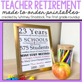 This teacher retirement printable file looks perfect in an 8x10 frame and makes a fitting gift for any teacher, principal or educator who is retiring. See the demo for ideas on how to customize this for retiring teachers, administrators, nurses, secretaries and more!This is a pdf file that can be e... Teacher Retirement Countdown Ideas, School Teacher Retirement Party Ideas, Retirement Card For Teacher, Retirement Party Ideas Teacher, Teacher Retirement Party Ideas, Retirement Survival Kit, Teacher Retirement Party, Retirement Countdown, Retirement Party Ideas