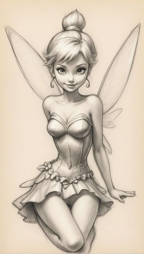 Disney Fairy Drawing, Animated Characters Drawings Cartoon, Inside Out Tattoo Ideas, Fairy Pencil Drawings, Disney Sketches Pencil, Fairy Drawing Sketches, Wallpaper Backgrounds Baddie, Backgrounds Baddie, Tinker Bell Drawing