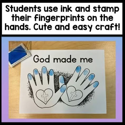 God Made Me Special & God Loves Me Thumbprint Craft {Editable!} | TPT God Made Me Craft Toddler, God Made Me Special Craft Preschool, God Made Me Craft Preschool, God Made Me Special Craft, God Made Me Special, Bible Class Activities, Awana Cubbies, Thumbprint Crafts, Catholic Schools Week