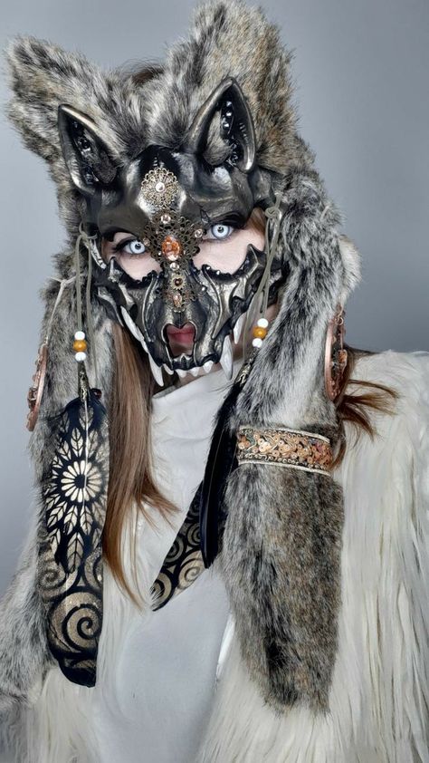 Mythical Cosplay, Wolf Costume Women, Wolf Skull Mask, Skull Headdress, Wolf Cosplay, Wolf Skull, Wolf Costume, Wolf Mask, Cool Masks