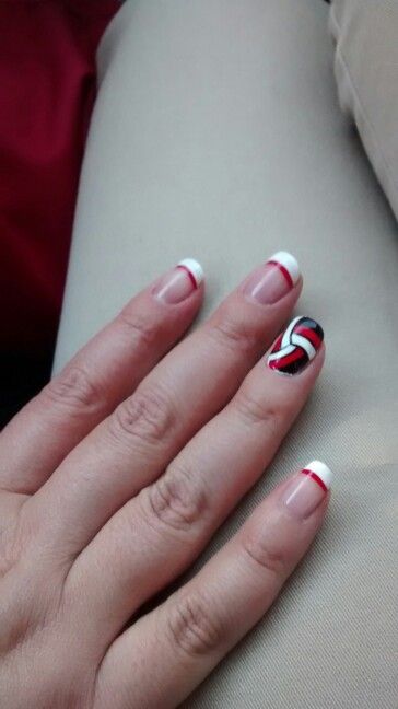 Volleyball Nail Art, School Spirit Nails, Nails Design Red, Volleyball Nails, Sports Nails, Football Nails, Nails Colorful, Red Nail Designs, Really Cute Nails