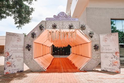 Tunnel Pathways Like These ! . GulSiForLife . We had used peach drapes along the hexagon pathway walking into the wedding hall . We had white & pink orchids flowing from the top welcoming the guests into the Nikkah event ! . #pathway #pathways #pathwaytoparis #pathwaydecor #pathwaylights #peach #peachaesthetic #aesthetic #whiteorchids #peachpalette #walkway #walkwaydecor . #tirunelveli #nagercoil #kanyakumari #valliyoor #tenkasi #tuticorin #kovilpatti . #nileeventstirunelveli #nileevents # Hexagon Pathway, Nikkah Event, Chaturthi Decoration, Laxmi Puja, Puja Pandal, Asif Ali, Stage Wedding, Simple Stage Decorations, Ganesh Chaturthi Decoration