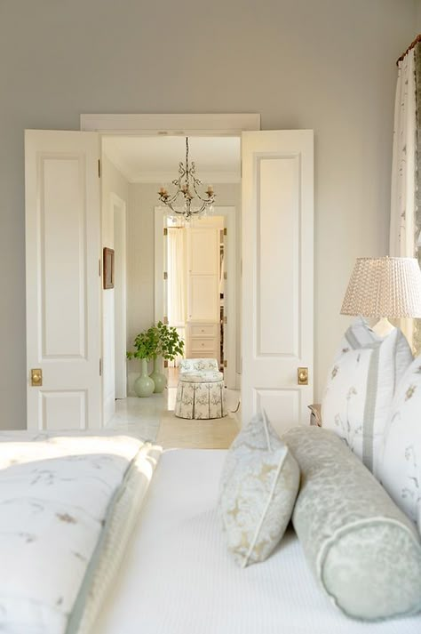 Forrest Hills Build | Debbie Mathews French Home Bedroom, Traditional White Bedroom, Guest House Ideas Interior, Grand Millennial Style Bedroom, Southern Bedroom, Cathedral Grove, Green And White Bedroom, Magnolia Room, Parisian Bedroom