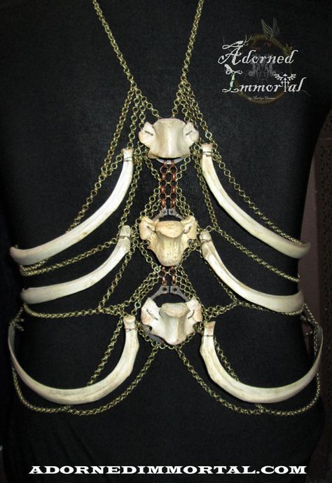 Deer Ribcage & Vertebra Chain Body Harness by AdornedImmortal Bone Clothes, Bone Clothing, Bone Fashion, Bone Corset, Bone Accessories, Ribcage Jewelry, Ribcage Harness, Bone Harness, Wire Wrapped Bones