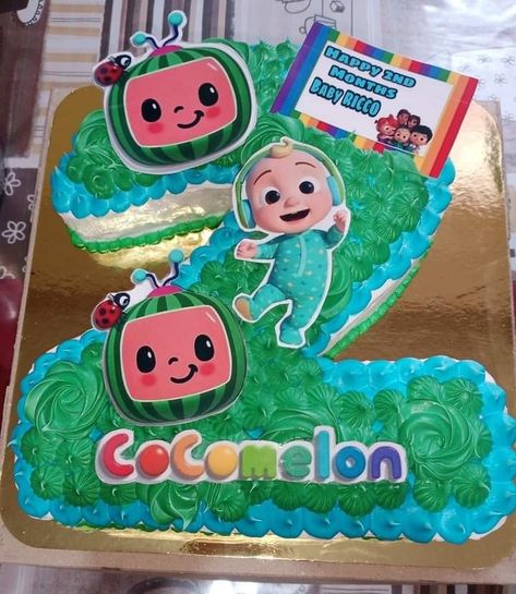 Number 2 Cake Cocomelon, 2nd Birthday Cake Cocomelon, Cocomelon Number 2 Cake Design, Cocomelon Pull Apart Cupcakes, Cocomelon Cupcake Cake, Coco Melon 2nd Birthday Party Girl, Cocomelon 2nd Birthday Cake, Cocomelon Number Cake, Diy Cocomelon Cake