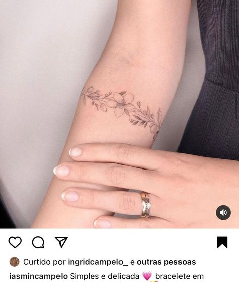 Upper Arm Cuff Tattoo, Floral Wrist Tattoo Bracelets, Arm Cuff Tattoo, Cuff Tattoo, Upper Arm Cuff, Pawprint Tattoo, Upper Arm Cuffs, Daughter Tattoos, Tattoo Bracelet