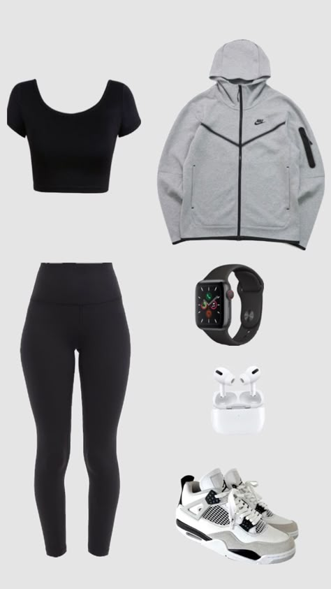 first day fit Black Hoodie Outfit, Nike Black Hoodie, Chav Outfits, Cute Nike Outfits, Fitness Wear Outfits, Casual Preppy Outfits, Trendy Outfits For Teens, Cute Lazy Outfits, Cute Lazy Day Outfits