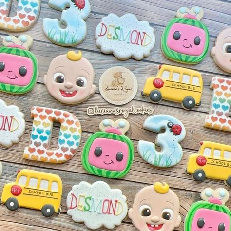 Cocomelon Decorated Cookies, Cocomelon Cookies 2nd Birthday, Cocomelon Birthday Cookies, Cocomelon Cookies Decorated, Coco Melon Cookies, Cocomelon 3rd Birthday, Cocomelon Treats, Cocomelon Cookies, Cocomelon Cake