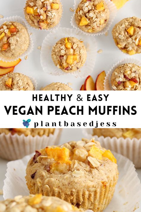 View on a few vegan peach muffins. Healthy Peach Muffins, Peach Oats, Vegan Picnic Food, Vegan Peach, Peach Muffins, Sweet Savory Recipes, Vegan Summer Recipes, Snack For Kids, Peach Recipes