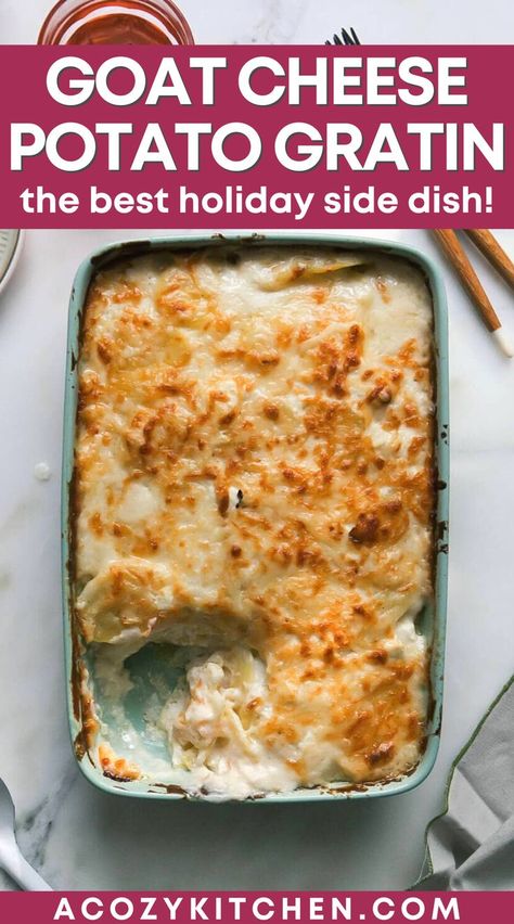 Christmas Happy Hour, Gold Potato Recipes, Cheesy Potato Gratin, Cheese Scalloped Potatoes, Dinner For Four, Potato Gratin Recipe, Recipe For Family, Side Dish For Thanksgiving, Food With Friends