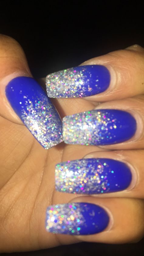 Royal blue Acrylic with glitter ombré Royal Blue Ombre Nails, Acrylic With Glitter, Ombré Acrylic, Sparkly Acrylic Nails, Prom Nail Designs, Prom Nails Red, Prom Nails Silver, Blue Ombre Nails, Royal Blue Nails