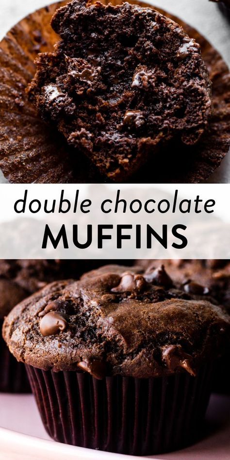 Double Chocolate Chip Muffin Recipe, Double Chocolate Muffin Recipe, Chocolate Muffins Recipe, Double Chocolate Chip Muffins, Chocolate Chip Muffin Recipe, Chocolate Muffin Recipe, Double Chocolate Muffins, Sally's Baking, Homemade Muffins