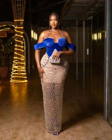 Aso Ebi Dresses Lace, Aso Ebi Lace Styles 2023, Crystal Birthday Party, Lace Asoebi Styles, Pretty Lace Dresses, Crystal Birthday, Aso Ebi Lace Styles, Royal Blue Evening Dress, Aso Ebi Lace