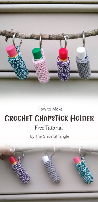 Easy Lip Balm Holder Free Crochet Pattern Ideas (Part 2) - Carolinamontoni.com Crochet Keychain Lip Balm Holder, Crochet Pattern Chapstick Holder, Diy Crochet Chapstick Holder, How To Crochet A Chapstick Holder, Easy Crochet Chapstick Holder, Crocheted Chapstick Holder Patterns, Chapstick Keychain Holder Diy, Crochet Easy Keychain Pattern, Lip Balm Crochet Pattern Free