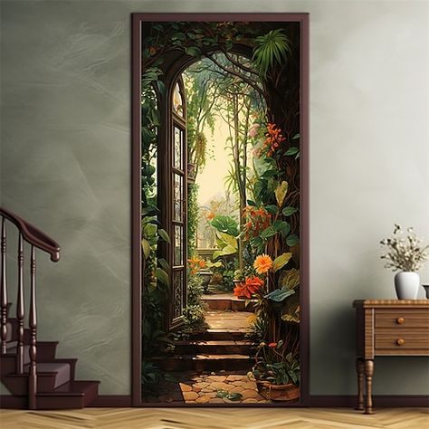 Forest Door, Front Door Farmhouse, Decoration Backdrop, Curtain Decoration, Cheap Doors, Door Farmhouse, Holiday Party Decor, Door Covers, Door Murals