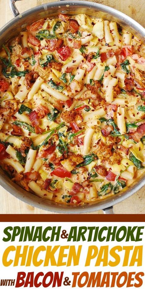 Asiago Cream Sauce, Chicken Pasta With Bacon, Spinach And Artichoke Chicken, Chicken Artichoke Pasta, Pasta With Bacon, Spinach Artichoke Pasta, Chicken Spinach Pasta, Sundried Tomato Pasta, Pasta With Spinach