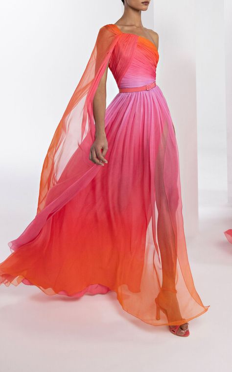 Orange Evening Dress, Zuhair Murad 2023, Guest Wedding Dress, Summer Gowns, Formal Clothing, Haute Couture Gowns, 2024 Spring Summer, Coral Dress, Pleated Bodice