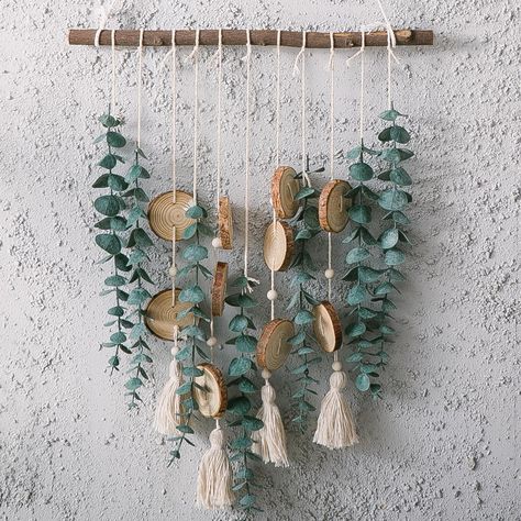 PRICES MAY VARY. Elegant Unique Boho Wall Decor - Compared to other similar products, our hanging eucalyptus wall decor boasts a more unique design. Our designer incorporated wood beads, chips, and fringe to create a natural, earthy, peaceful Bohemian vibe. Measurements & Material - Branch Length: 15.74-16.5 inches, diameter varies from 0.78-0.98 inches. Eucalyptus stem length: 11.8 inches. The rod is made of natural solid wood. The faux frosted eucalyptus leaves are crafted from non-toxic, odor Stick Hanging Decor, Woodsy Wall Decor, Greenery For Bedroom, Eucalyptus Wall Hanging, Hanging Garden Decor, Hanging Branch Decoration, Earthy Crafts, Farmhouse Chic Decor, Boho Macrame Wall Hanging