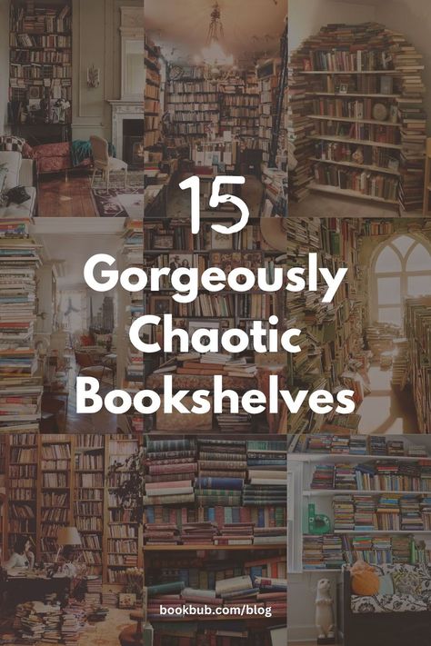 Embrace a bit of chaos in your bookshelf organization with these images of home libraries as your guide. Messy Library Aesthetic, Mix Match Bookshelves, Old House Library, Mismatched Bookshelves, Small Library Wall, Cool Bookshelf Ideas, Book Shelf Ideas Aesthetic, Dream Library Home, Home Library Organization